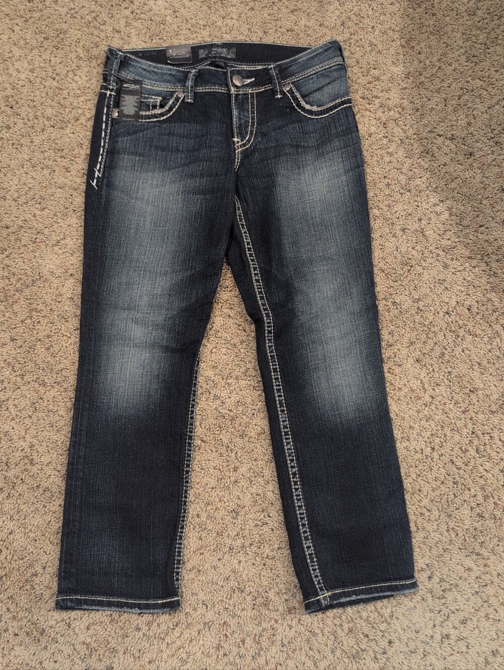 Silver Suki Mid Rise Capri Jeans Women's Size 29 Dark Faded Wash New With Tags